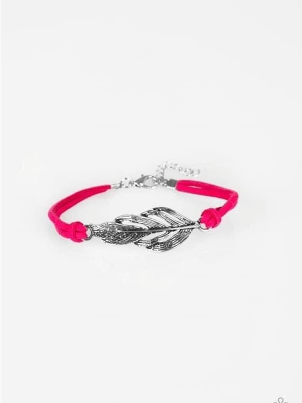 paparazzi Silver Feather Bracelet with Hot Pink Cord